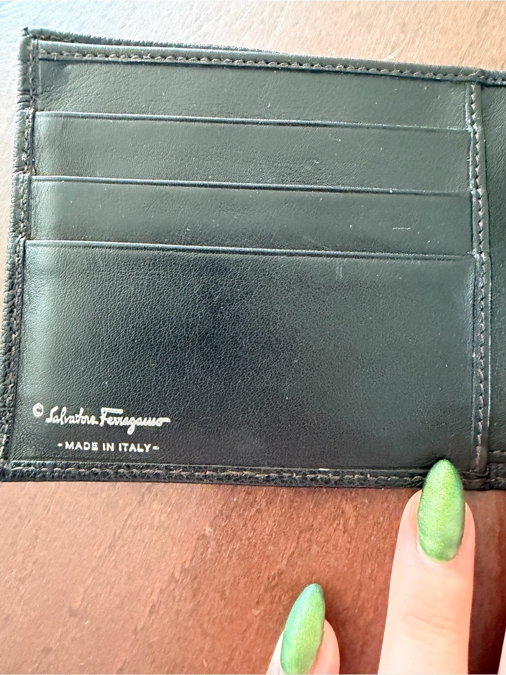 Vintage Salvatore Ferragamo Black Leather Bi Fold Wallet